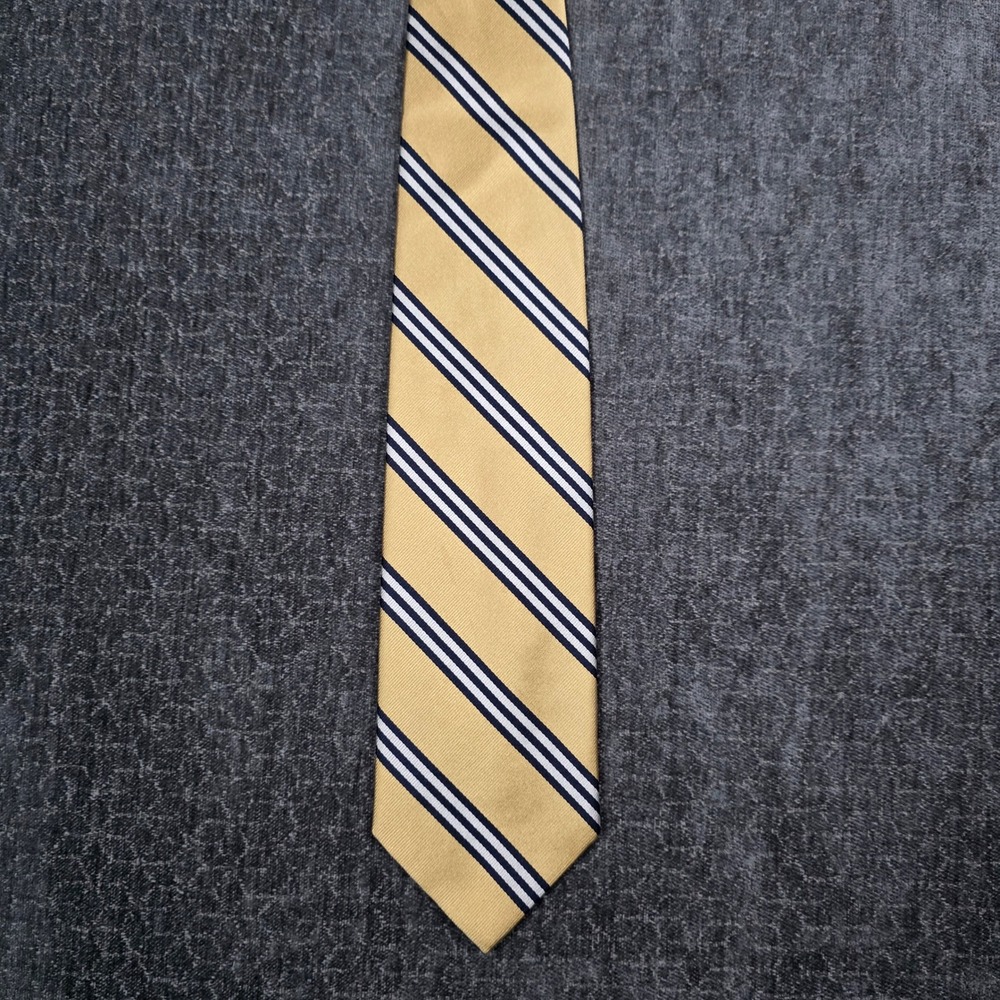 Brooks Brothers Makers Repp Tie Mens Gold Blue Striped Silk Woven England USA